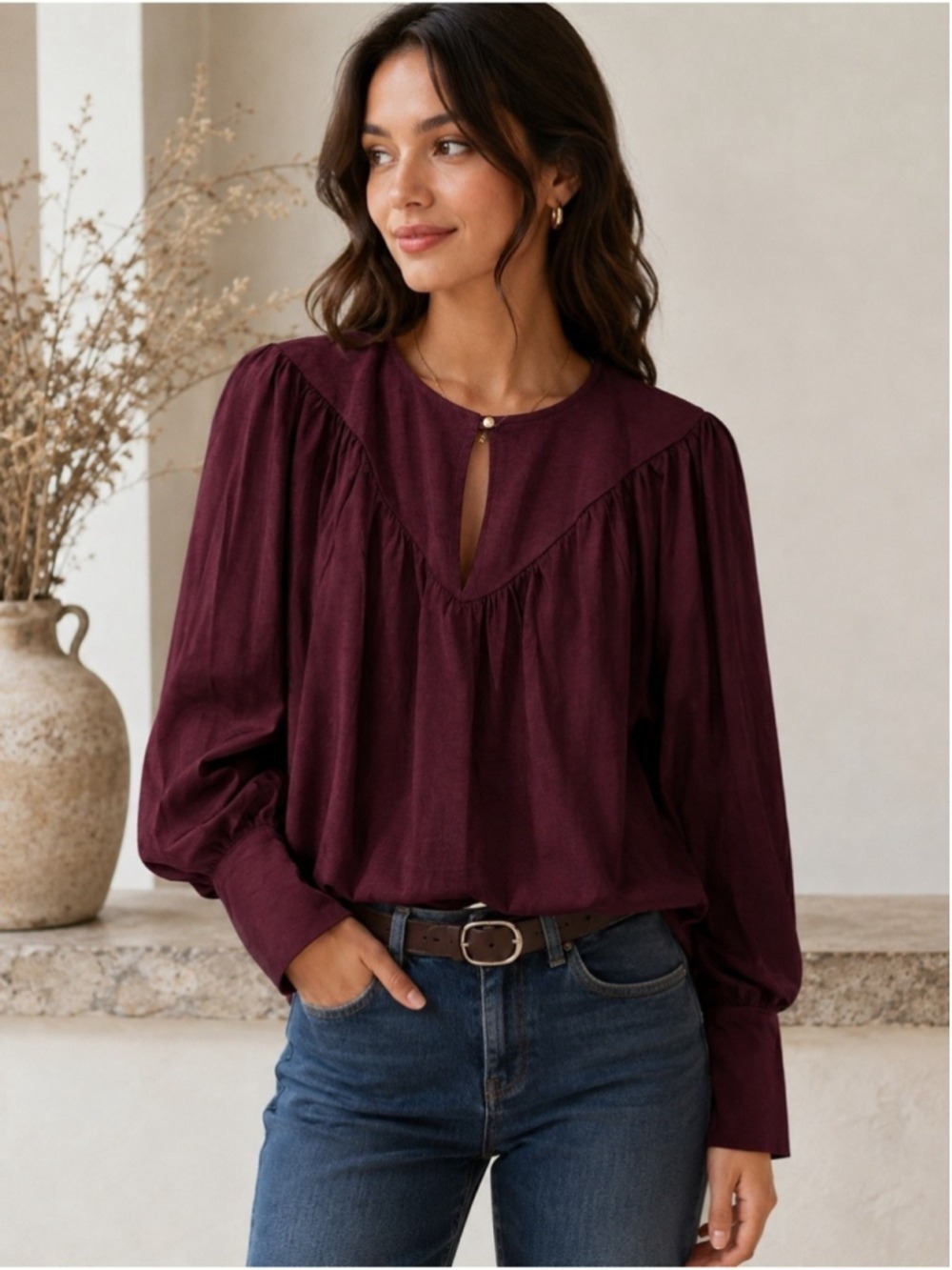 NWT Nation LTD Beckett Blouse Berry Pima Cotton Tencel Size Small - Sold out!